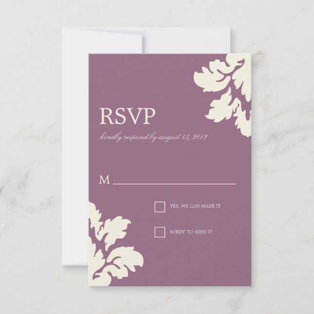 PLUM & LIME  DAMASK | WEDDING RSVP CARD (Front)