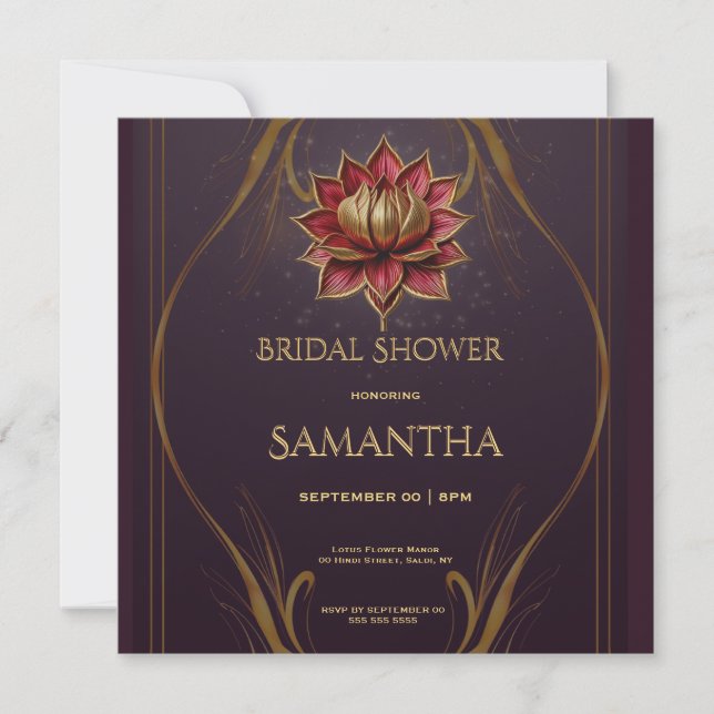 Plum Lotus Bridal Shower Invitation (Front)