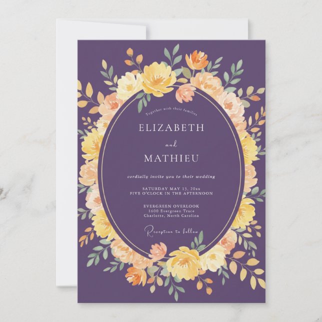 Plum Luminous Floral Wedding Invitation (Front)