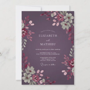 Plum Lush Floral Wedding Invitation