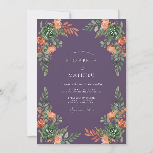 Plum Magnificent Autumnal Wedding Invitation (Front)