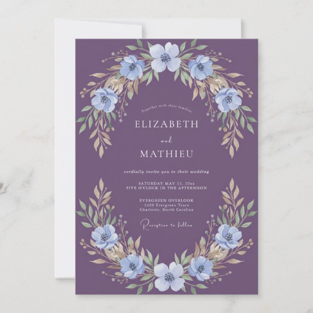 Plum Magnificent Floral Wedding Invitation (Front)