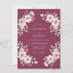 Plum Magnolia Wedding Invitation
