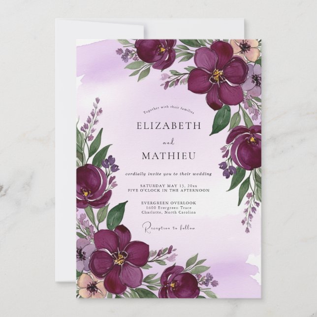 Plum Majestic Spring Wedding Invitation (Front)
