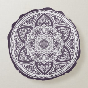 Plum Mandala Round Cushion
