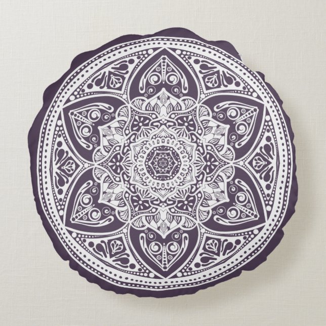Plum Mandala Round Cushion (Back)