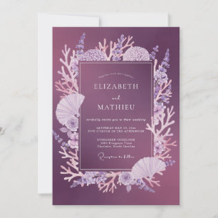 Plum Marine Shell Eucalyptus Wedding Invitation