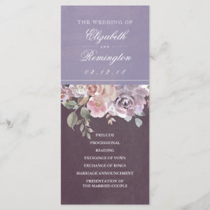 Plum Mauve and Lilac Vintage Flora Wedding Program Programme
