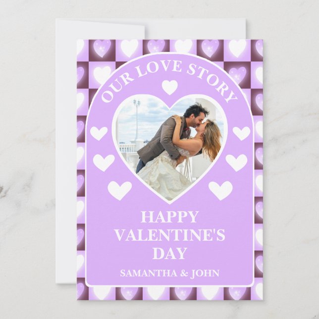Plum Mauve Celestial Hearts Valentine’s Gift Photo Holiday Card (Front)