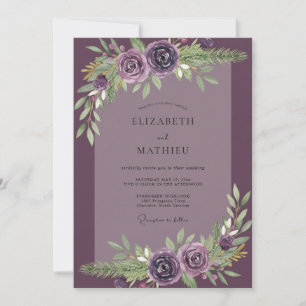 Plum Mauve Foliage Eucalyptus Wedding Invitation