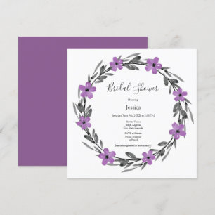 Plum Mauve Grey Black Watercolor Floral Wreath Invitation