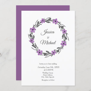 Plum Mauve Grey Black Watercolor Floral Wreath Invitation