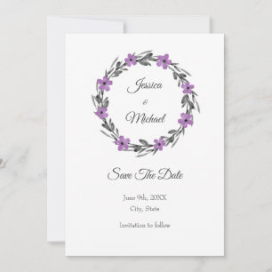 Plum Mauve Grey Black Watercolor Floral Wreath Save The Date