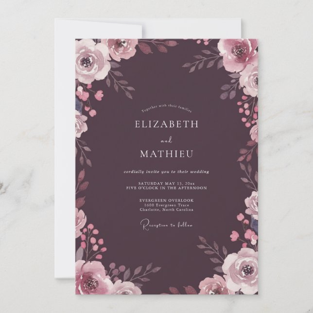 Plum Mauve Petal Wedding Invitation (Front)