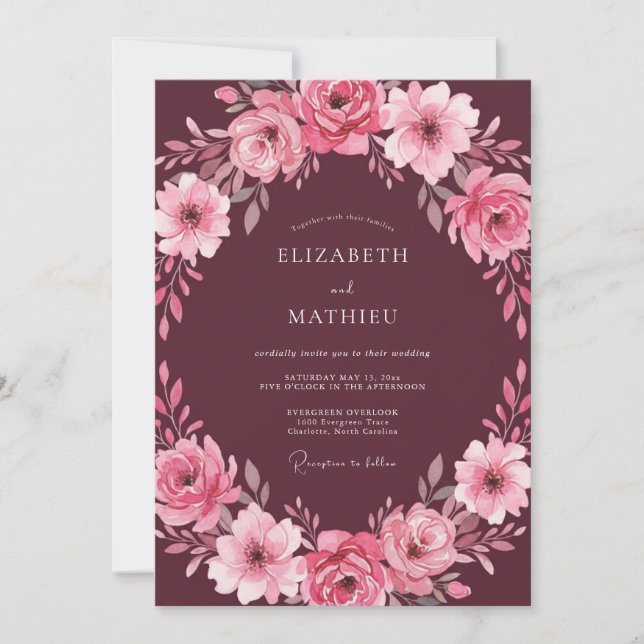 Plum Mauve Wreath Wedding Invitation (Front)