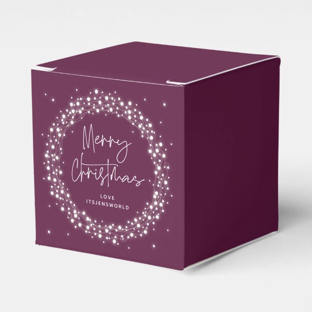 Plum Merry Christmas Sparkling Lights Favour Box (Front Side)