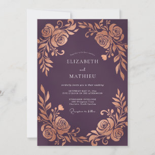 Plum Metallic Rose Wedding Invitation