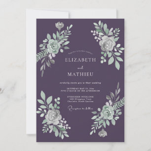 Plum Mint Foliage Eucalyptus Wedding Invitation