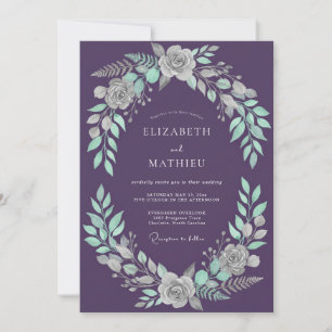 Plum Mint Foliage Soft Eucalyptus Wedding Invitation