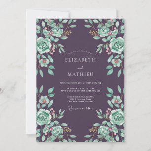 Plum Mint Ranunculus Grey Eucalyptus Wedding Invitation