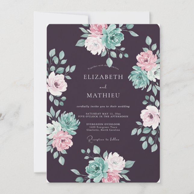 Plum Mint Ranunculus Sage Wedding Invitation (Front)