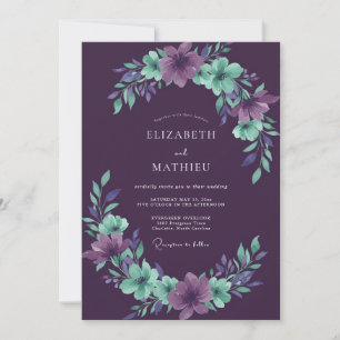 Plum Mint Wreath Wedding Invitation