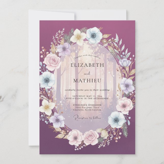 Plum Misty Forest Wedding Invitation (Front)