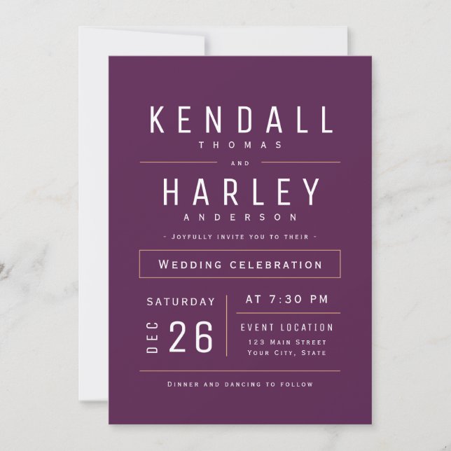 Plum Modern Chic Simple Typography Photo Wedding Invitation (Front)