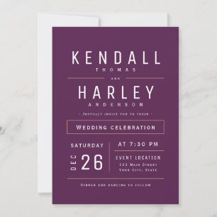 Plum Modern Chic Simple Typography Photo Wedding Invitation