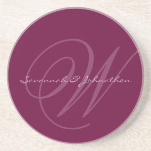 Plum Monogram Wedding Anniversary Coasters