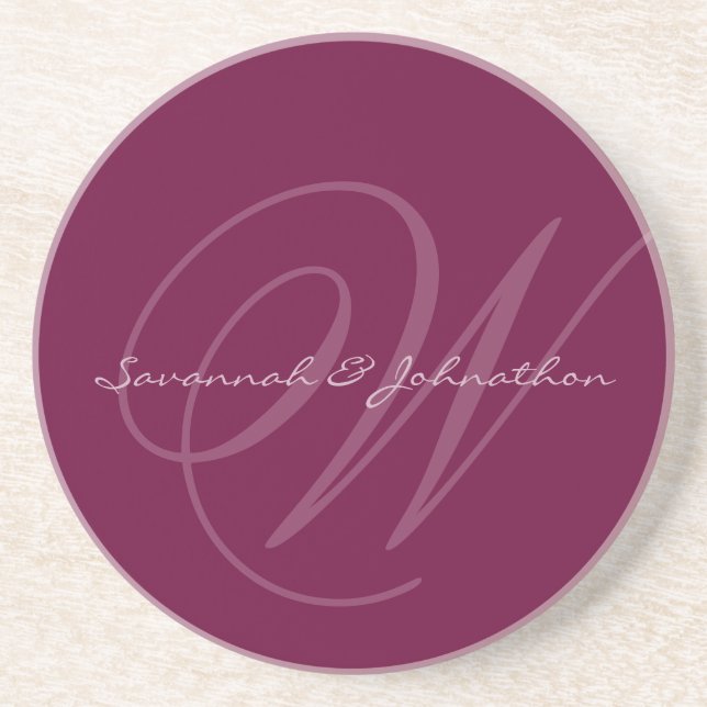 Plum Monogram Wedding Anniversary Coasters (Front)
