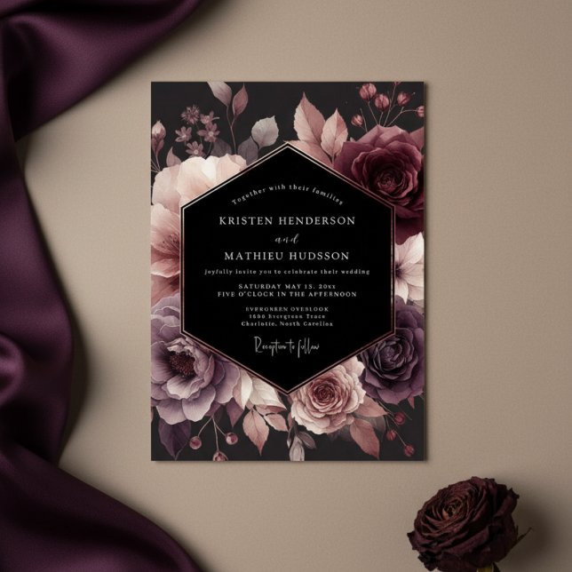 Plum Moody Floral Bloom Wedding Invitation (Creator Uploaded)