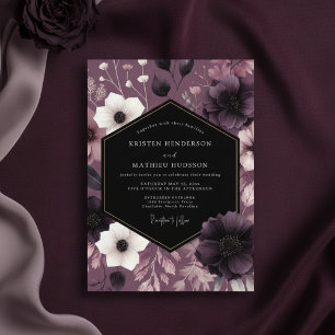 Plum Moody Floral Romance Wedding Invitation