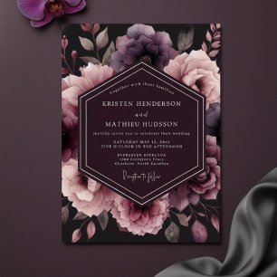 Plum Moody Floral Whimsy Wedding Invitation