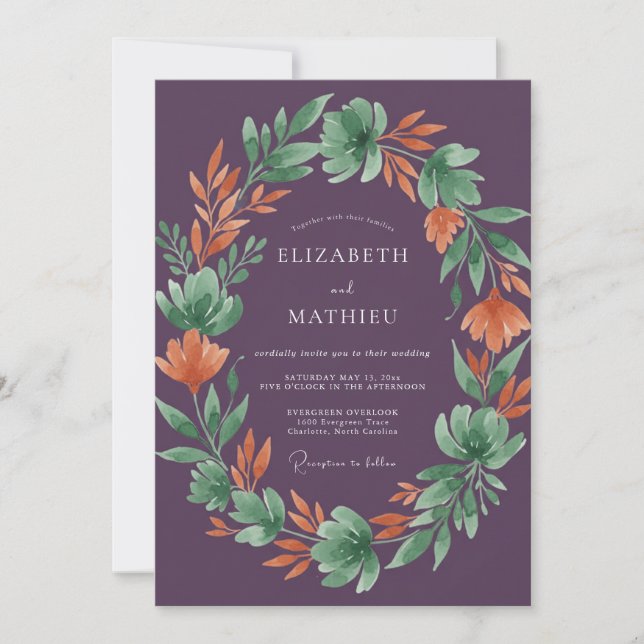 Plum Muted Harvest Wedding Invitation (Front)