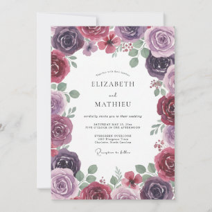 Plum Muted Mauve Ranunculus Eucalyptus Wedding Invitation