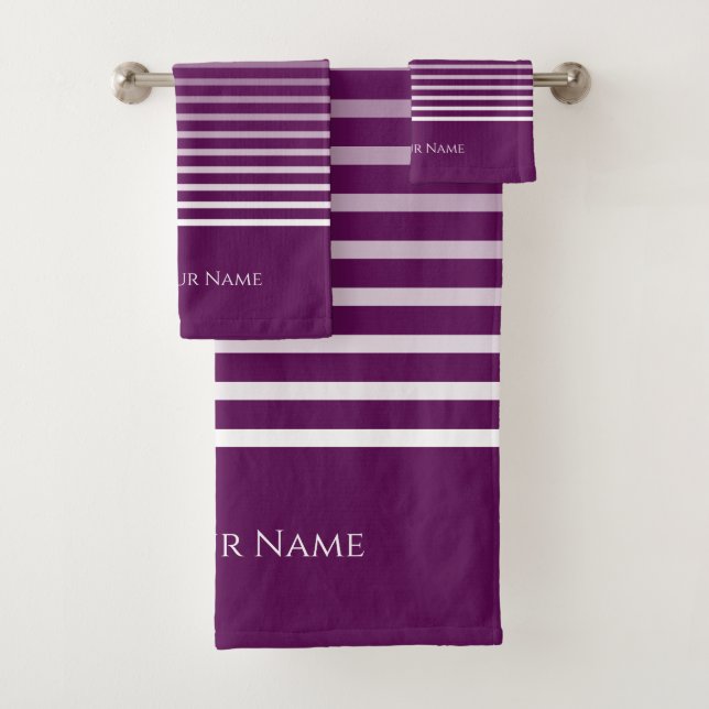 Plum Name & Fading Stripes Bath Towel  (Insitu)