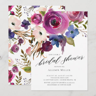 Plum & Navy  Floral Bridal  Shower Invitation