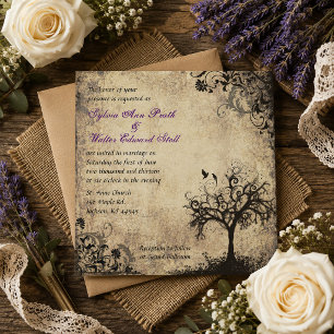 Plum New Life Vintage Tree Wedding Invitation