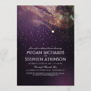 Plum Night Gold Shooting Star Rehearsal Dinner Invitation