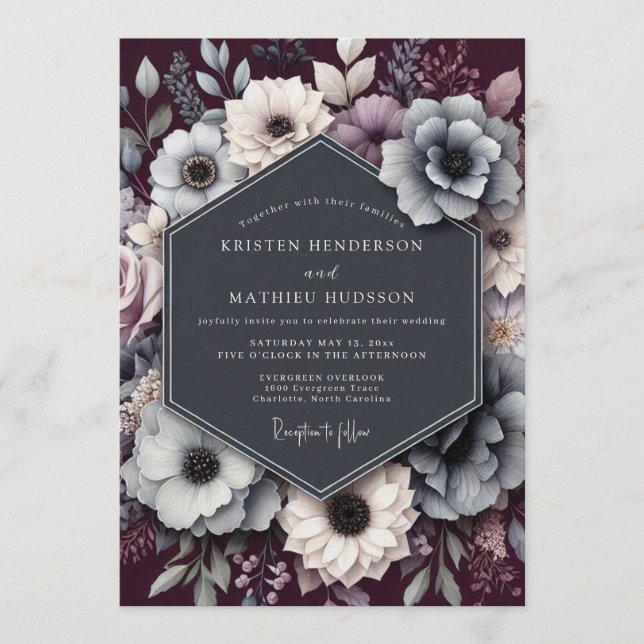Plum Nocturnal Anemone Wedding Invitation (Front)