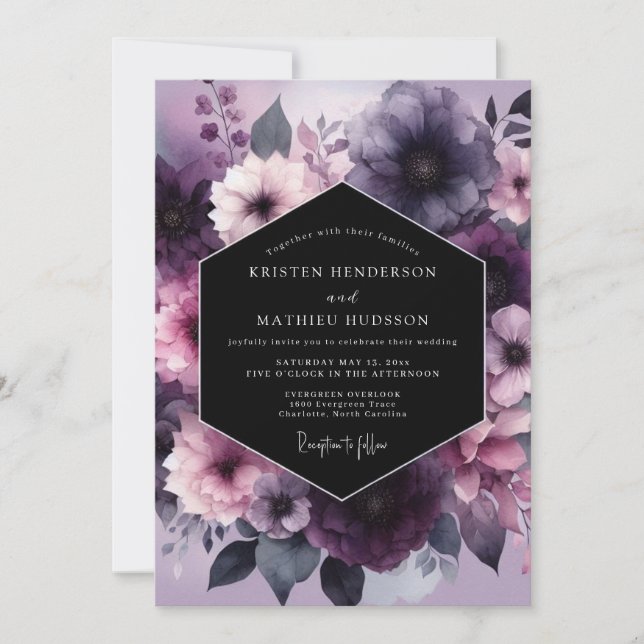 Plum Nocturnal Bloom Wedding Invitation (Front)