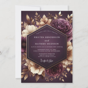 Plum Nocturne Floral Romance Wedding Invitation
