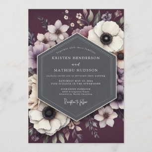 Plum Noir Anemone Wedding Invitation