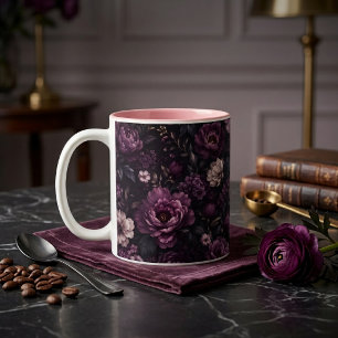Plum Noir Floral Two-Tone Coffee Mug