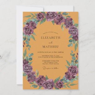 Plum Ochre Blossom Wedding Invitation