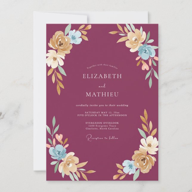 Plum Ochre Painted Wedding Invitation (Front)