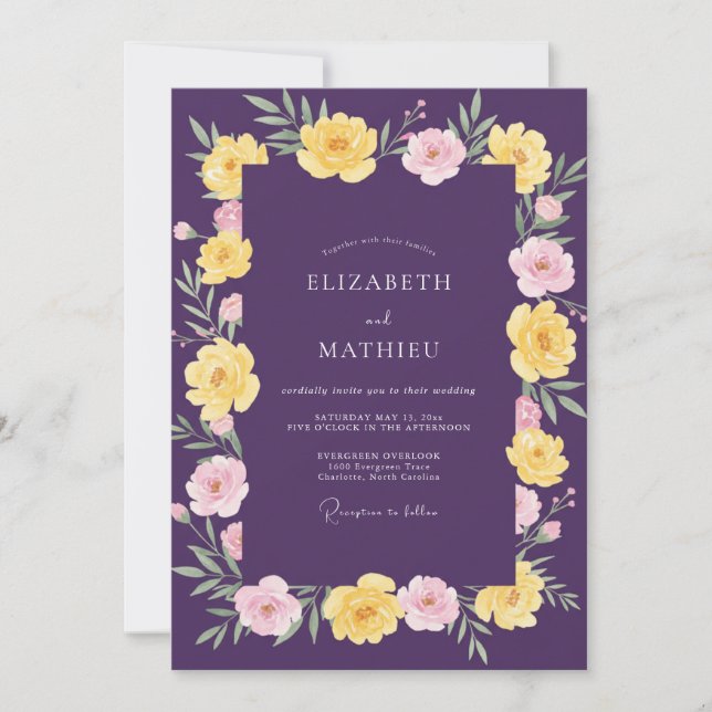 Plum Ochre Ranunculus Eucalyptus Wedding Invitation (Front)