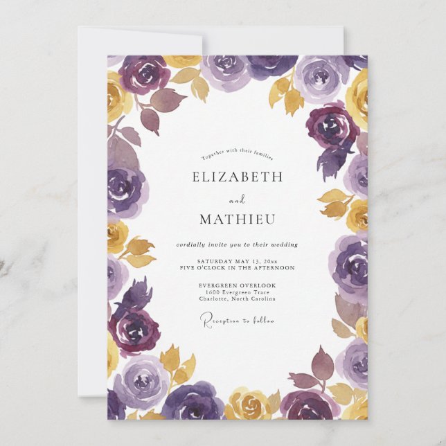 Plum Ochre Rose Wedding Invitation (Front)