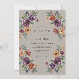 Plum Ochre Wildflower Wedding Invitation